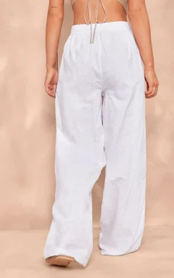White Broderie Drawstring Waist Pants