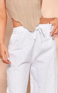 White Broderie Drawstring Waist Pants