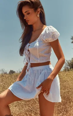 Outlet PrettyLittleThing Broderie Drawstring Floaty Mini Skirt White