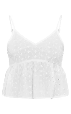 PrettyLittleThing Broderie Floaty Cropped Cami Top White