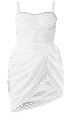 Broderie Knot Drape Detail Shift Dress-PrettyLittleThing Best