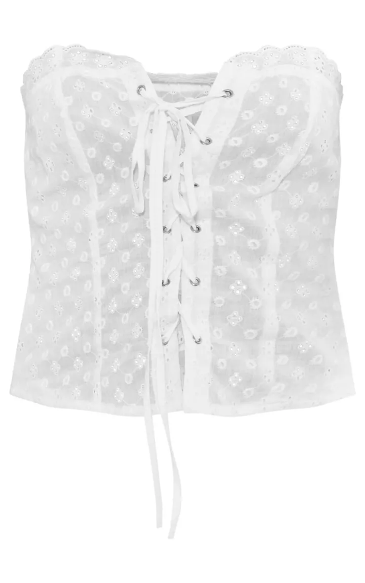 PrettyLittleThing Corsets*Broderie Lace Up Front Longline Corset