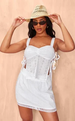 Outlet PrettyLittleThing Broderie Micro Mini Skirt White