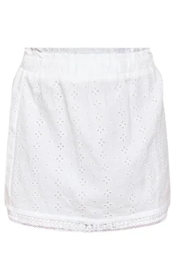 Outlet PrettyLittleThing Broderie Micro Mini Skirt White