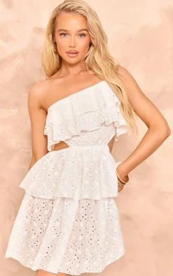 Broderie One Shoulder Frill Mini Dress-PrettyLittleThing Best