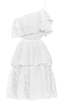 Broderie One Shoulder Frill Mini Dress-PrettyLittleThing Best