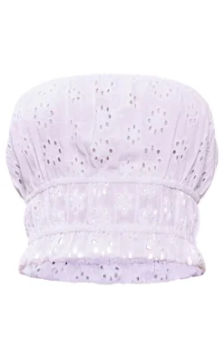 Best PrettyLittleThing Broderie Ruched Bandeau Top White