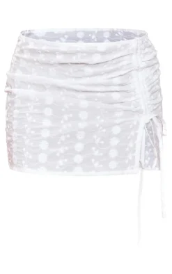 Discount PrettyLittleThing Broderie Ruched Detail Mini Skirt White