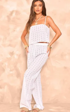 Clearance PrettyLittleThing Broderie Strappy Crop Top White