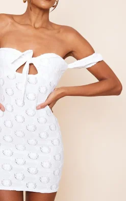 Broderie Tie Bardot Bodycon Dress-PrettyLittleThing New
