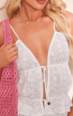 PrettyLittleThing Camisole*Broderie Tie Front Crop Cami Top