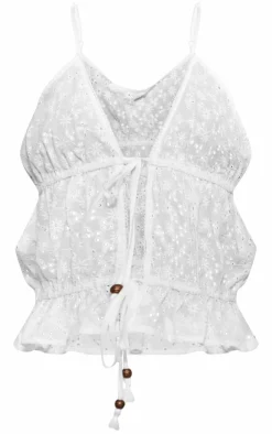 PrettyLittleThing Camisole*Broderie Tie Front Crop Cami Top