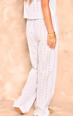 Outlet PrettyLittleThing Broderie Wide Leg Pants White