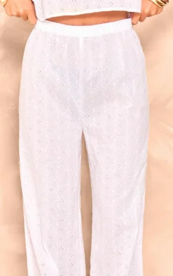 Outlet PrettyLittleThing Broderie Wide Leg Pants White
