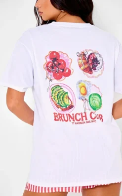 PrettyLittleThing T-Shirts*Brunch Club Back Print Oversized T Shirt