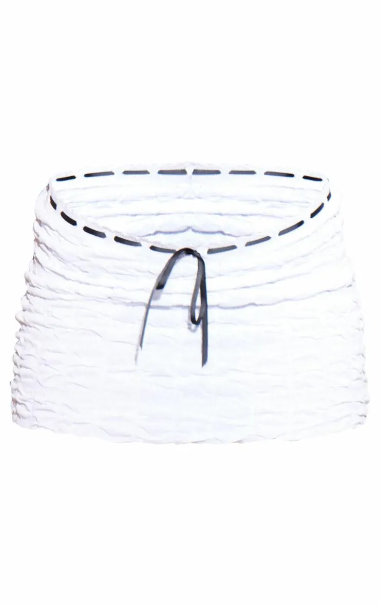 Sale PrettyLittleThing Bubble Knit Ribbon Detail Mini Skirt White