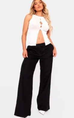 PrettyLittleThing Sleeveless Tops*Burnout Mesh Cut Out Split Hem Long Top