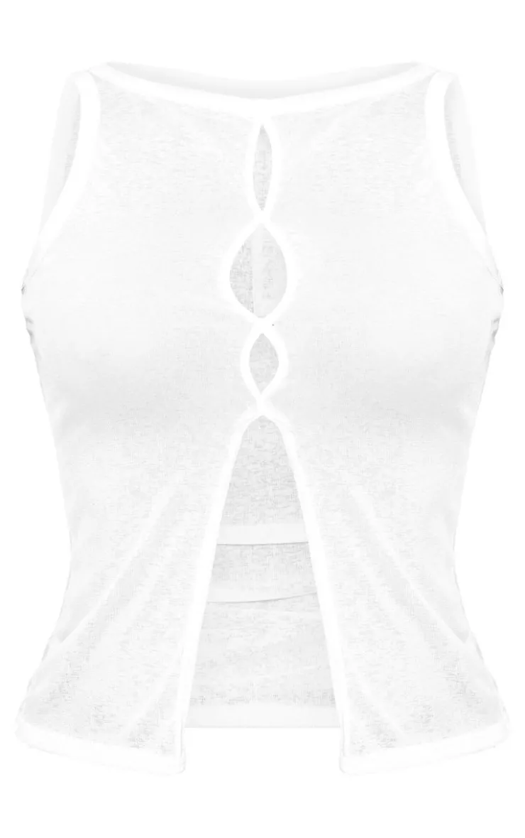 PrettyLittleThing Sleeveless Tops*Burnout Mesh Cut Out Split Hem Long Top