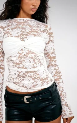 Bust Detail Lace Long Top-PrettyLittleThing Hot