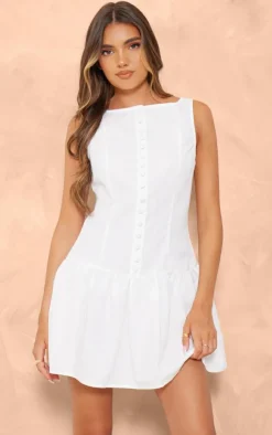 Button Down Scoop Back Shift Dress-PrettyLittleThing Clearance