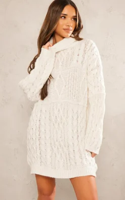 PrettyLittleThing Sweaters*Cable Panels Roll Neck Knitted Sweater
