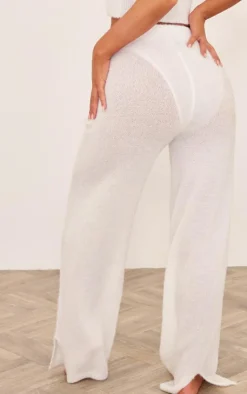 New PrettyLittleThing Candyfloss Knit Wide Leg Pants White