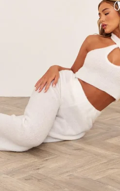New PrettyLittleThing Candyfloss Knit Wide Leg Pants White