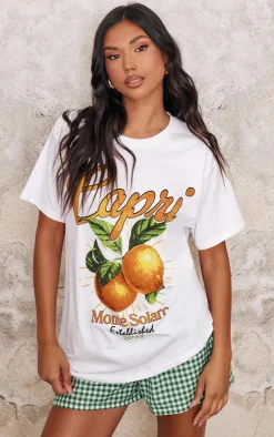 PrettyLittleThing T-Shirts*Capri Orange Graphic Oversized T Shirt