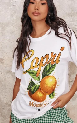 PrettyLittleThing T-Shirts*Capri Orange Graphic Oversized T Shirt