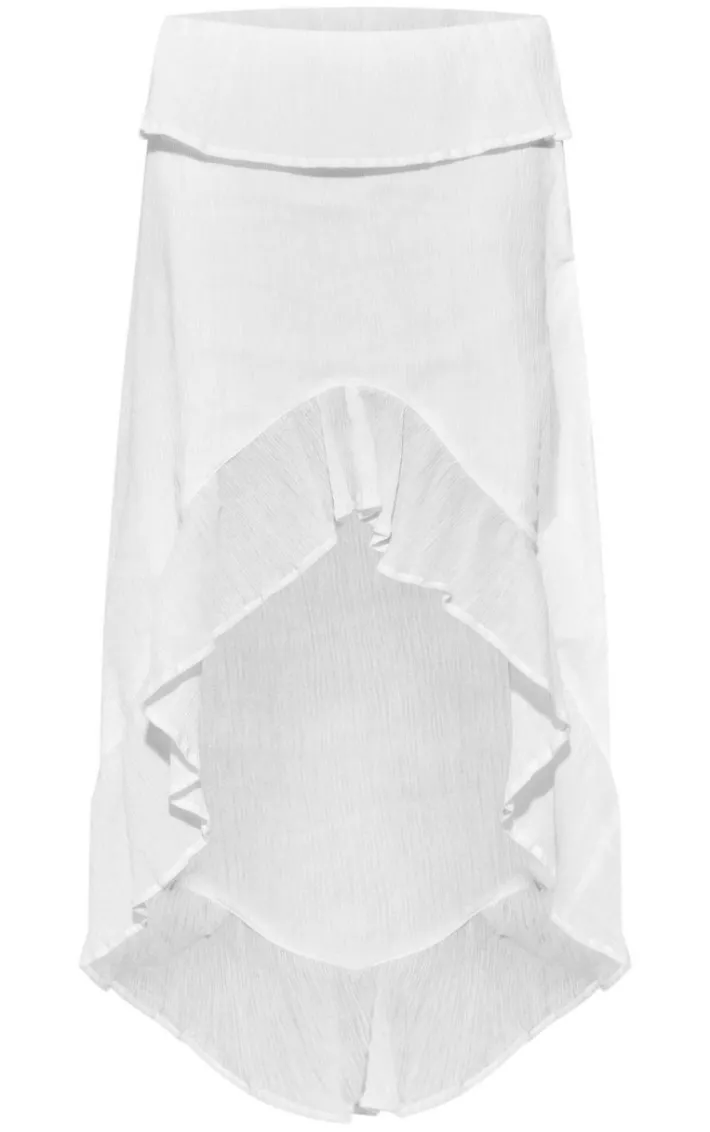 White Cheesecloth Shirred Waist Waterfall Hem Maxi Skirt