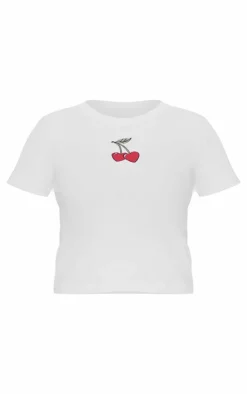 PrettyLittleThing T-Shirts*Cherry Embroidered Fitted T Shirt