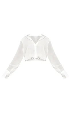 Clearance PrettyLittleThing Chiffon Elastic Waist Long Sleeve Shirt White