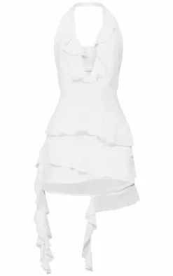 White Chiffon Frill Detail Drape Halter Neck Mini Dress-PrettyLittleThing Best