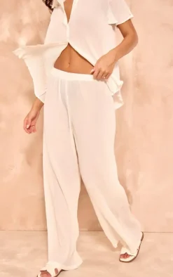 Discount PrettyLittleThing Chiffon Plisse Oversized Wide Leg Pants White