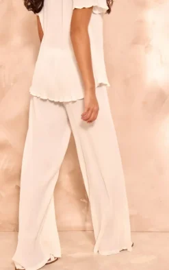 Discount PrettyLittleThing Chiffon Plisse Oversized Wide Leg Pants White
