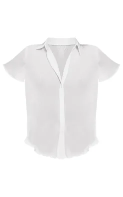 Outlet PrettyLittleThing Chiffon Plisse Short Sleeve Shirt White