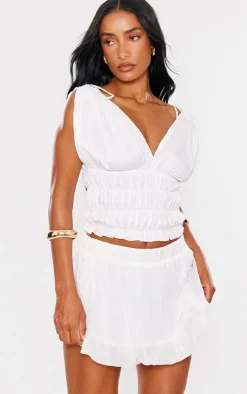 Outlet PrettyLittleThing Chiffon Ruched Mini Ruffled Skirt White