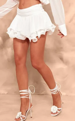 Sale PrettyLittleThing Chiffon Ruffle Low Waist Micro Mini Skirt White