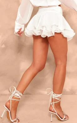 Sale PrettyLittleThing Chiffon Ruffle Low Waist Micro Mini Skirt White
