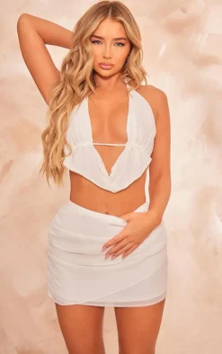 Clearance PrettyLittleThing Chiffon Wrap Mini Skirt White