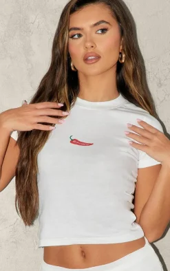 PrettyLittleThing T-Shirts*Chilli Print Fitted Short Sleeve T Shirt