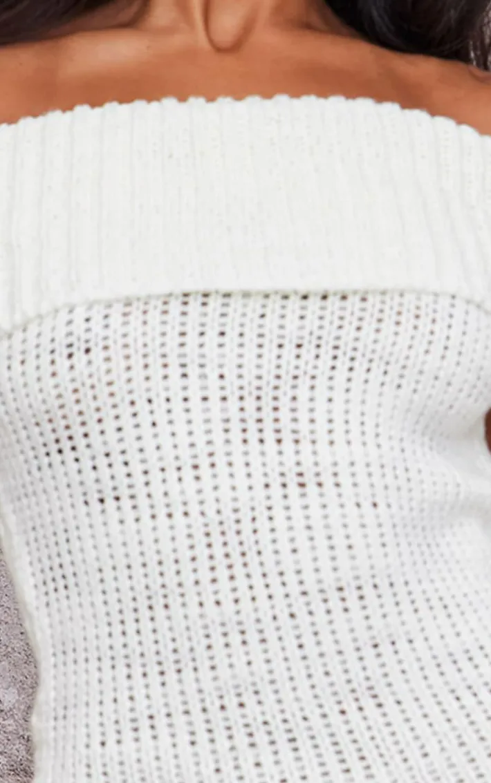 White Chunky Knit Foldover Bandeau Mini Dress