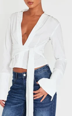 PrettyLittleThing Shirts*Cinched Tie Waist Shirt