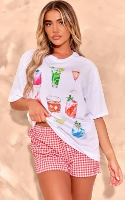 PrettyLittleThing T-Shirts*Cocktail Printed Oversized T Shirt