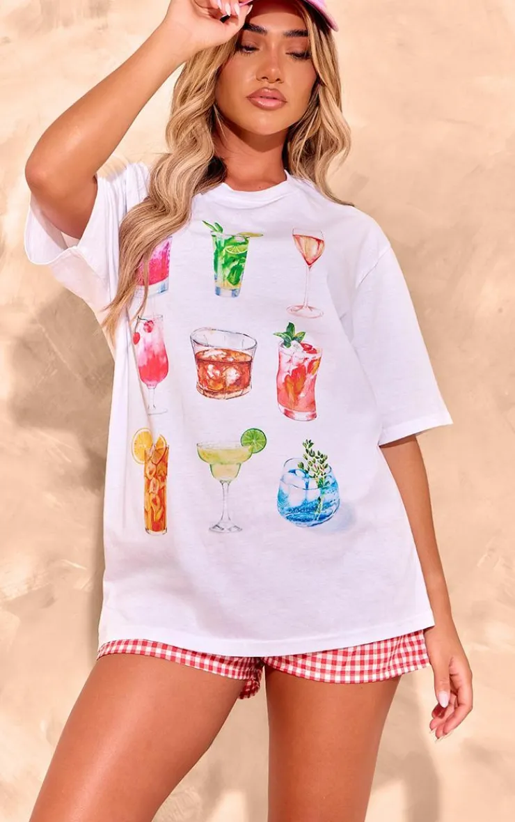 PrettyLittleThing T-Shirts*Cocktail Printed Oversized T Shirt