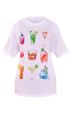 PrettyLittleThing T-Shirts*Cocktail Printed Oversized T Shirt