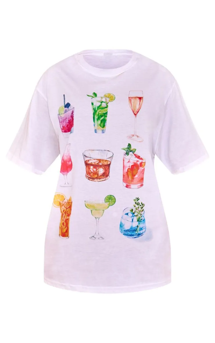 PrettyLittleThing T-Shirts*Cocktail Printed Oversized T Shirt