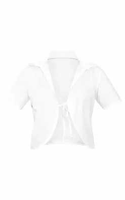 PrettyLittleThing Shirts*Collared Tie Front Short Sleeve Top
