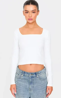 PrettyLittleThing Snatched*Contour Pointelle Square Neck Long Sleeve Top