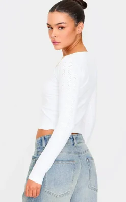 PrettyLittleThing Snatched*Contour Pointelle Square Neck Long Sleeve Top